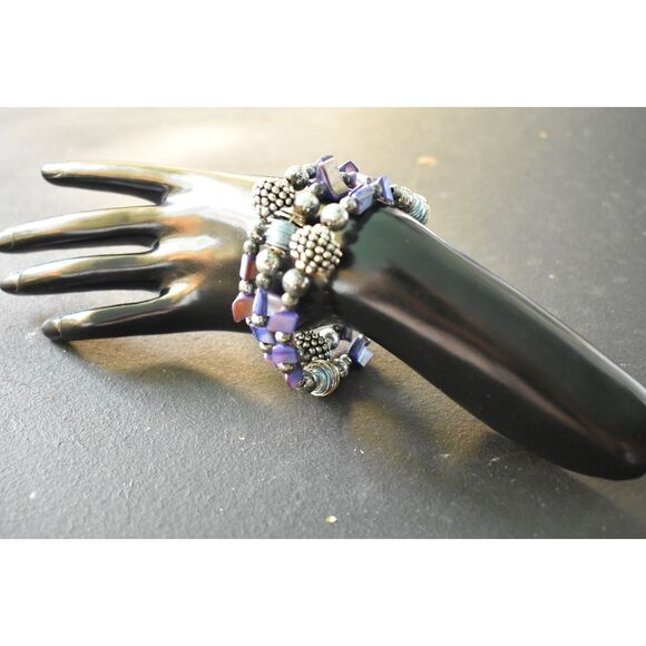 Silver & Blue Wrap Bracelet – Stretchable Coastal Chic Statement - Picture 4 of 6